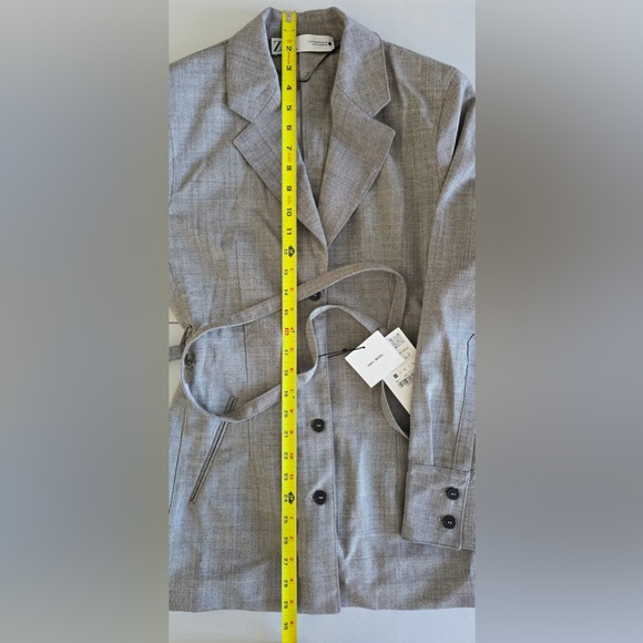 ZARA Brown Taupe 100% Wool Belted Blazer Jacket Coat ZW Collection Gray XS NWT - Picture 16 of 16